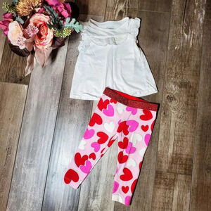 Way to Celebrate! Valentine's Day Toddler Girl Heart Leggings & White Top 12-18M